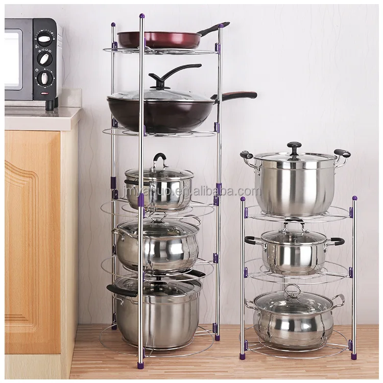 Kitchen Multi-function Floor Standing Wire Shelf Round  Baskets Fruit Vegetable Storage Rack Household Shelf