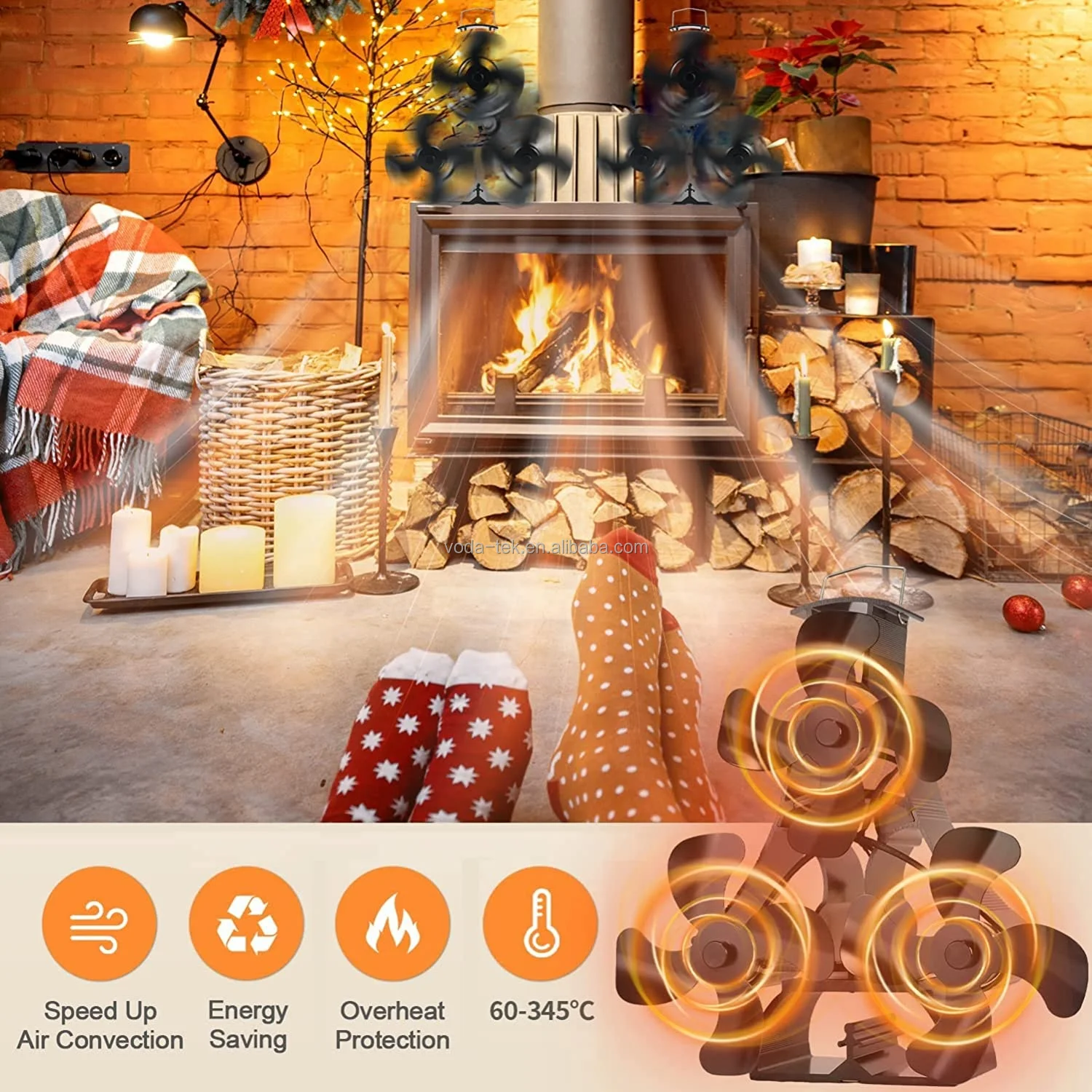 2022 New Design Large Airflow Wood Burning Heat Powered Stove Top Fan 12 Blades