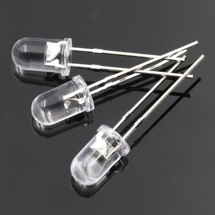 Светодиодные светоизлучающие диоды F5 / 5 мм, круглая головка, короткая ножка с краем, прозрачный белый свет, красный, синий, зеленый, желтый