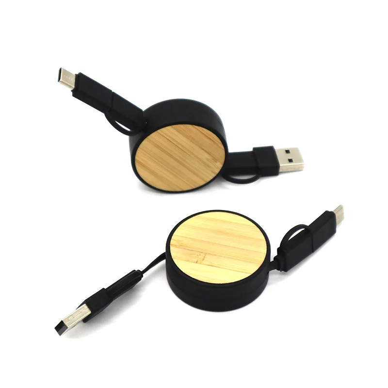 Plastic ABS retractable usb charger cable with micro USB USB C Lightning connectors