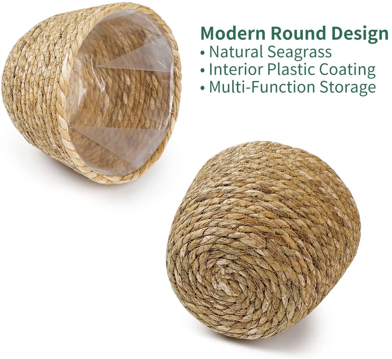 
Factory Amazon Hot Sale 3 Pcs Handmade Woven flower Planter Straw Basket with Waterproof Plastic Liner 