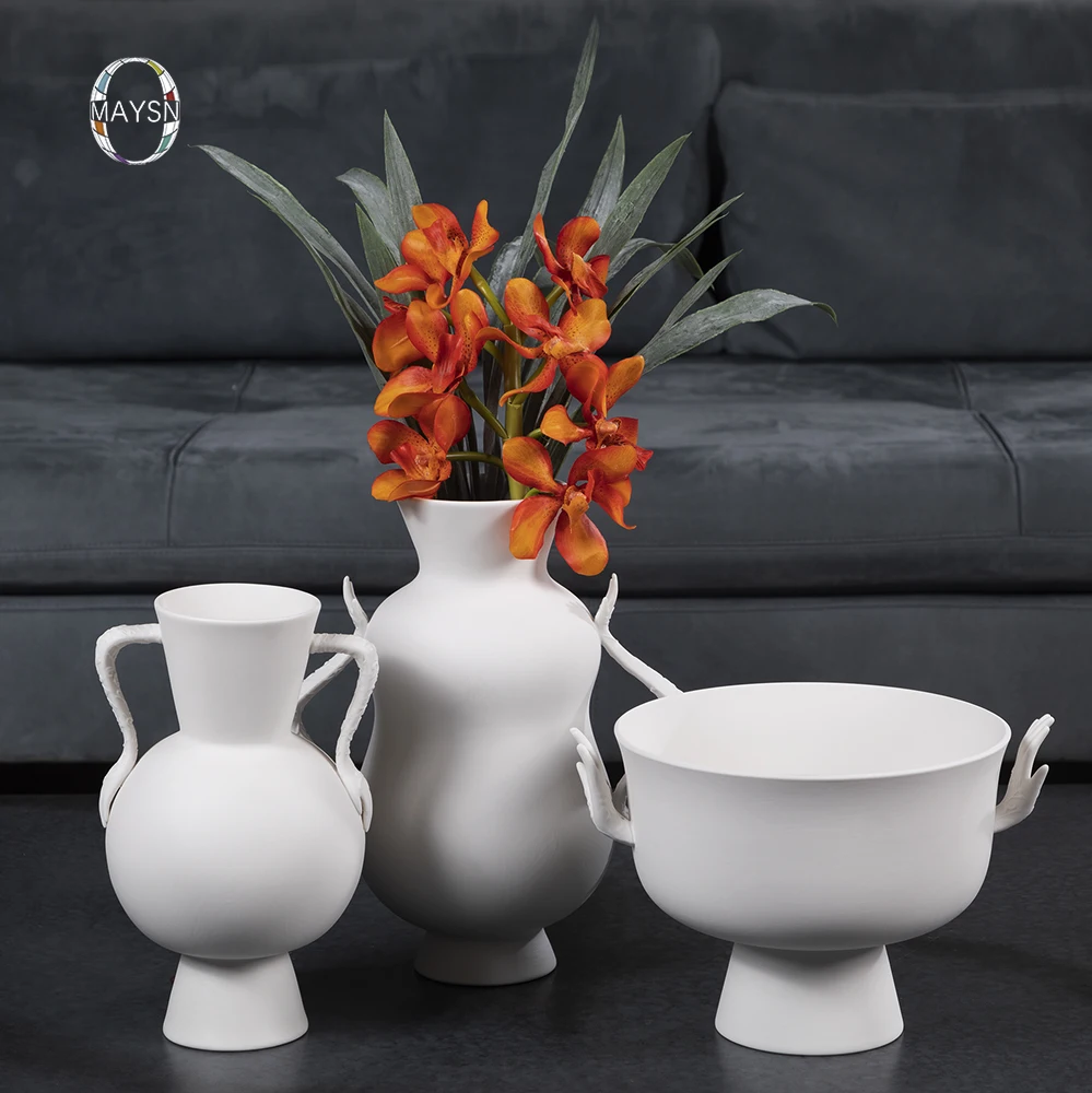Nodic vase ceramique Minimaliste vases flower home item matte Pure white vaso fruit bowl set accessories for home ceramic vase