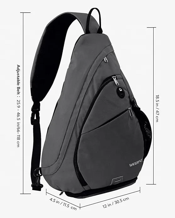bottom-umbrella-pouch designed waterproof multi-pockets laptop & camera triangle sling backpack with water bottle holder