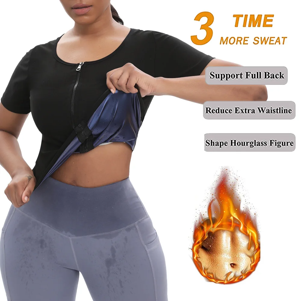 Sauna Suit for Women Weight Loss Sauna Shirt for Women Sweat Suit Waist Trainer Vest Fitness Body Shaper Zipper