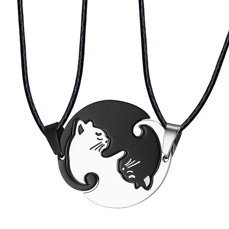 Cute Best Friend Necklaces Set Stainless Steel Lovely Cat Matching Necklace