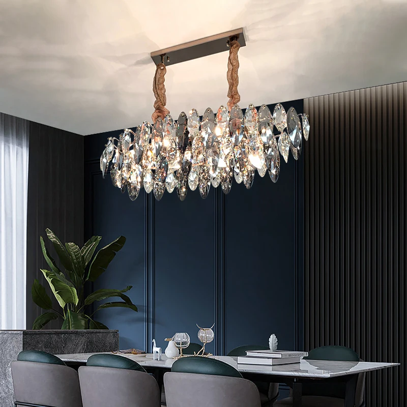 
LED Modern Oval Crystal Suspension Luminaire Lampen Chandelier Hanging Lamp Lighting Lustre Chandelier Lighting For Dinning Room 