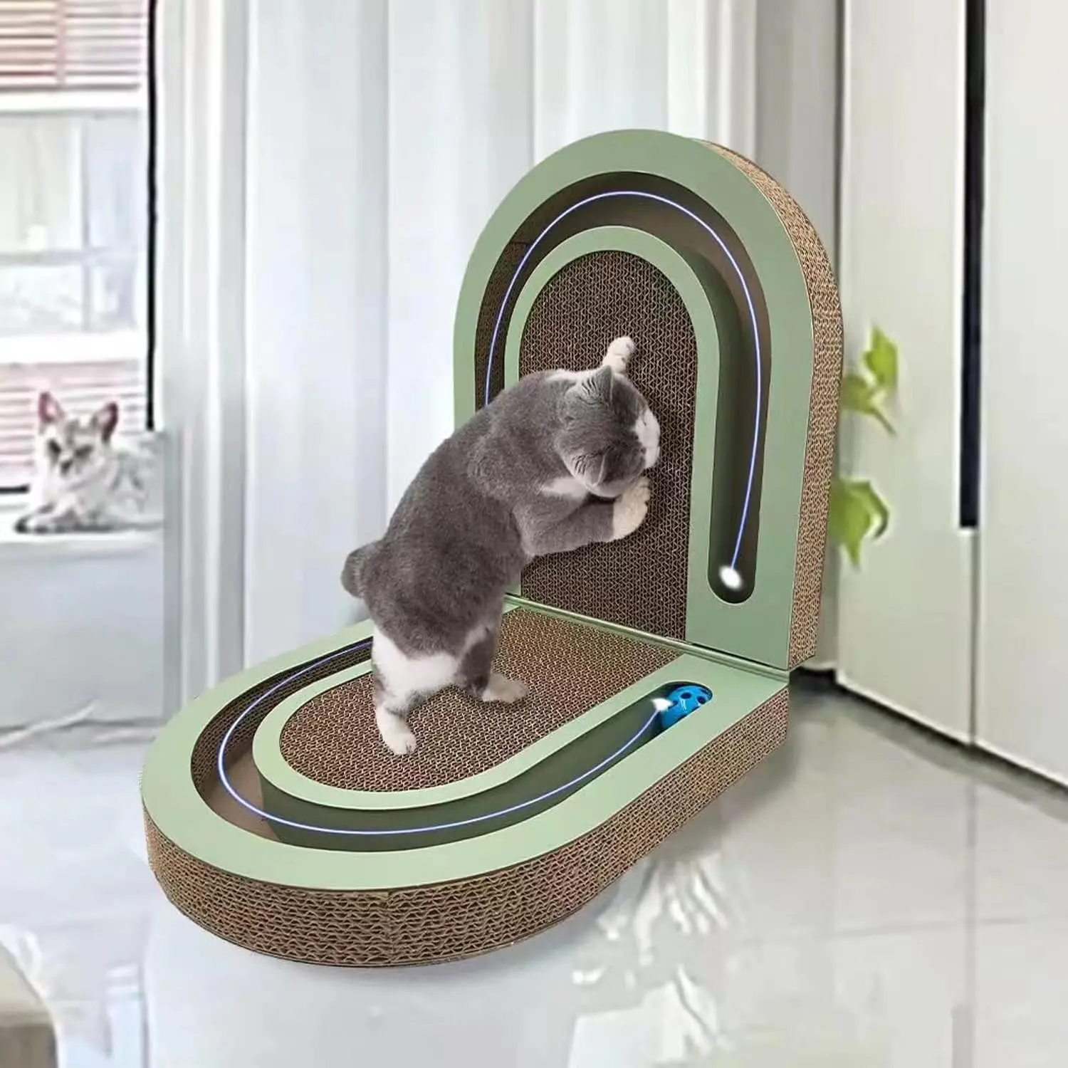 Высококачественная гофрированная бумага MEOW LOVE, не сбрасывает обрывки, легко чистить зеленую складную кошачью доску