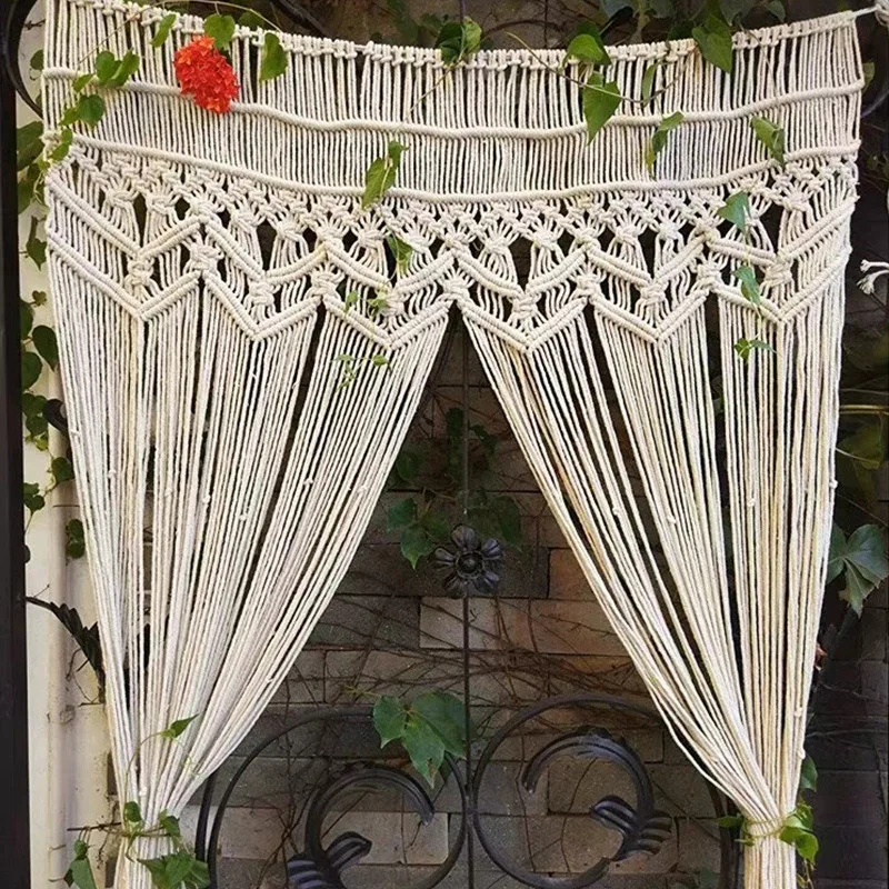 Wedding Scene Props Woven Curtain Tassel Cotton Rope Wall Decor Tapestry Macrame Wall Hanging Curtains