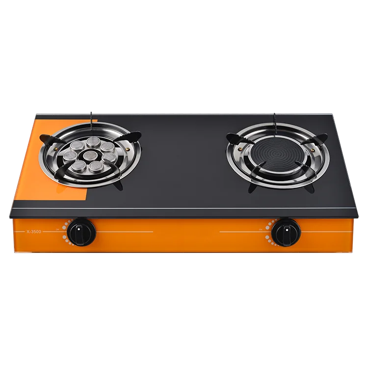 Factory direct dual burner grey tempered glass gas cooktop