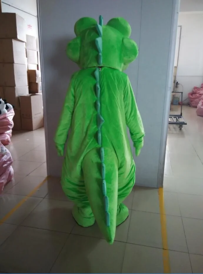 Custom adult green crocodile mascot costume with big and long tail