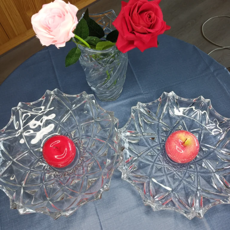 WngSan luxury crystal dry fruit decorative snack plate decor glass dinner plate for restaurant glass fruit tray glass dish
