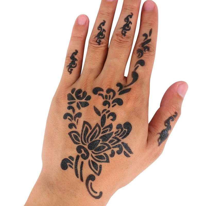 Wholesale Custom Reusable  Hand Mehndi Henna Tattoo Sticker Stencil India Arabic Pakistan