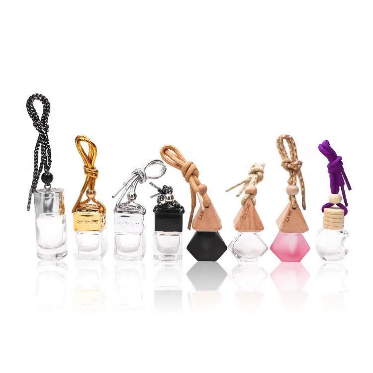 wholesale Essential Oil Diffuser Hanging Car Perfume Bottle 10ml Car Air Freshener Glass Bottle With Wooden Lid