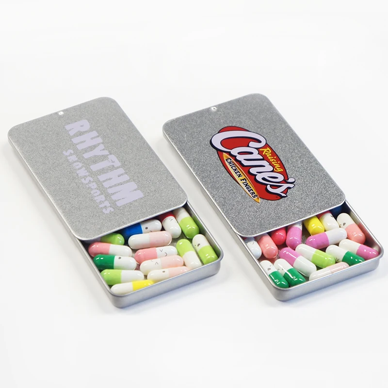 Customized Empty Tin Can Starburst Skittles Cali Cannaburst Tin Box Metal Case Stainless Jar Container Packs for Mint Candy Pill