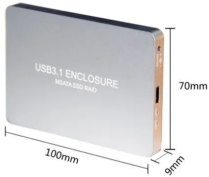Gold USB3.1 Type-C to 2-Ports MSATA SSD RAID HDD Enclosure