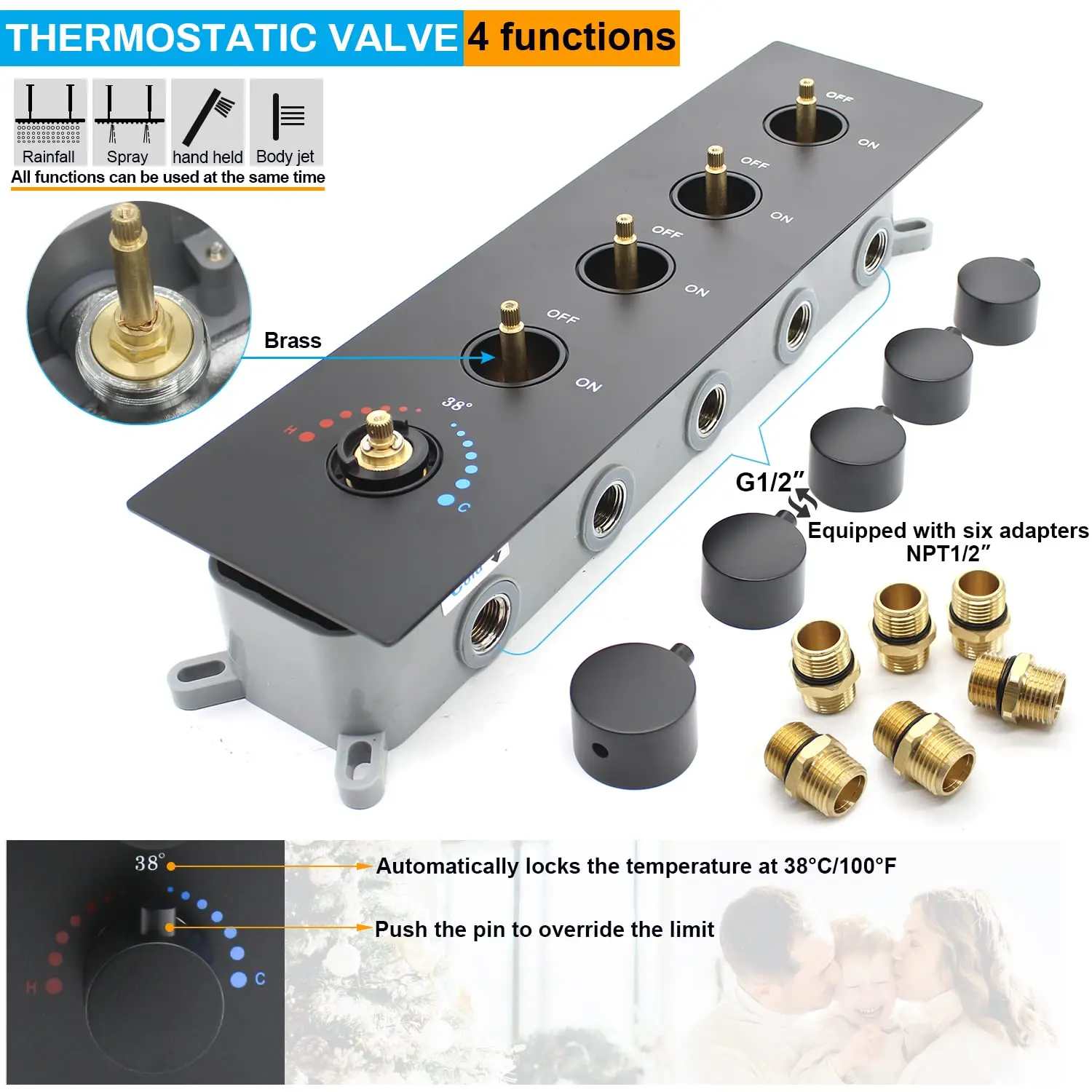 Modern Rainfall mist bath room Shower System 16 Inch Black Full Body brass Thermostatic Shower Head System set