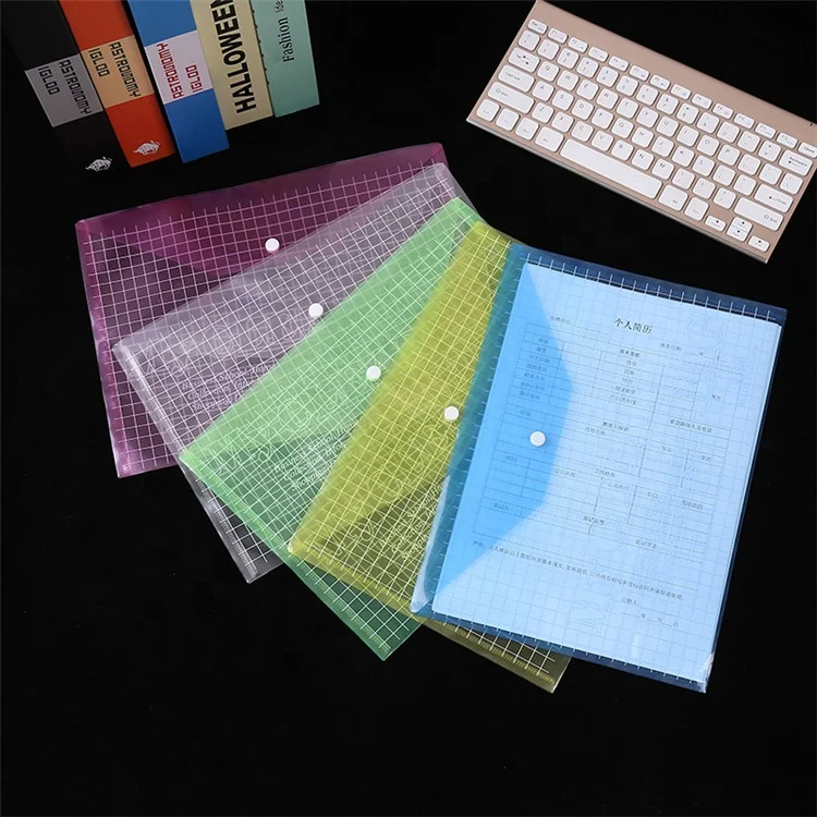 
Chen Zhi Factory Directly Sale Colorful PP Plastic Stationery Clear A4 Size Envelope Bag With Button 