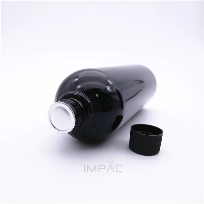 500ml black pet plastic cosmo round bottle with foil seal screw cap customization