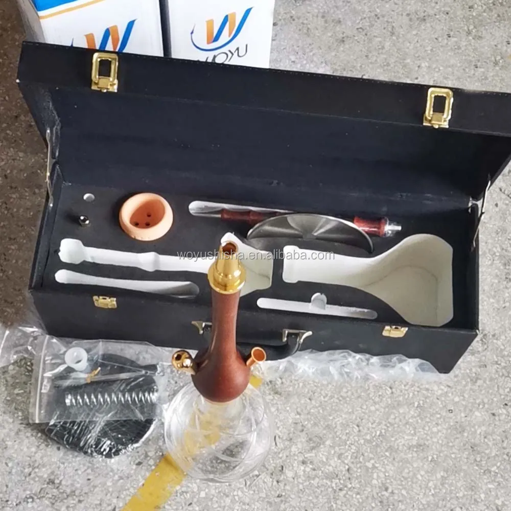 New narguile morden shisha wooden german style hookah wood chicha wood hookah with suitcase