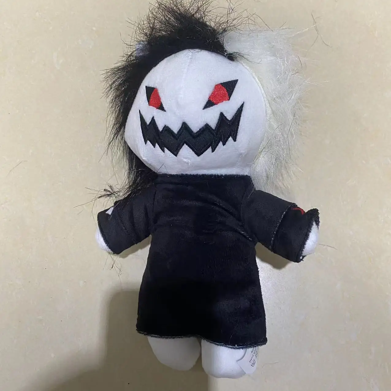Zxc Cat Plush toy Scary Bared Teeth Zxc Cat Halloween Horror Plush Doll Decoration Black and White Devil Horror Cat Stuffed Doll