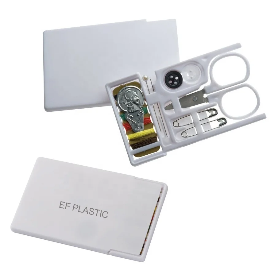 Diy thread needle mini scissors box small kit travel emergency sewing set in portable credit card shape