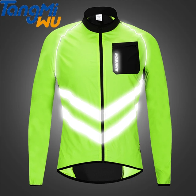 TMW cycling tops striped pocket zipper sports jacket reflective stripe waterproof cycling jersey safety cycling clothing