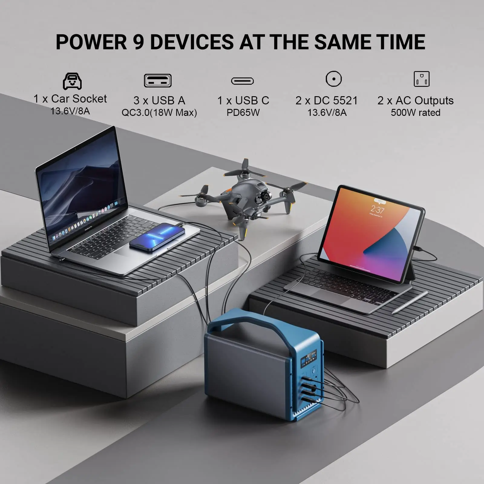 Free Shipping  Home Outdoor Camping Battery Lithium Ion Rechargeable Fast Solar Car Charging Portable Power Station 500w