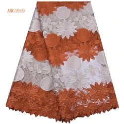 Wholesale African Guipure Lace Fabric With Stones Nigeria Pure White Cord Lace For Dress Water Souble Lace Fabric 1919