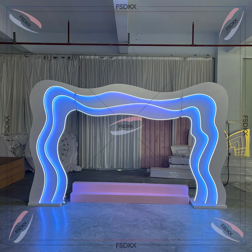 Luxury White Arch 3D Flower PVC Arch Wedding Stage Curved Backdrop Carved Frame With Led On Sales