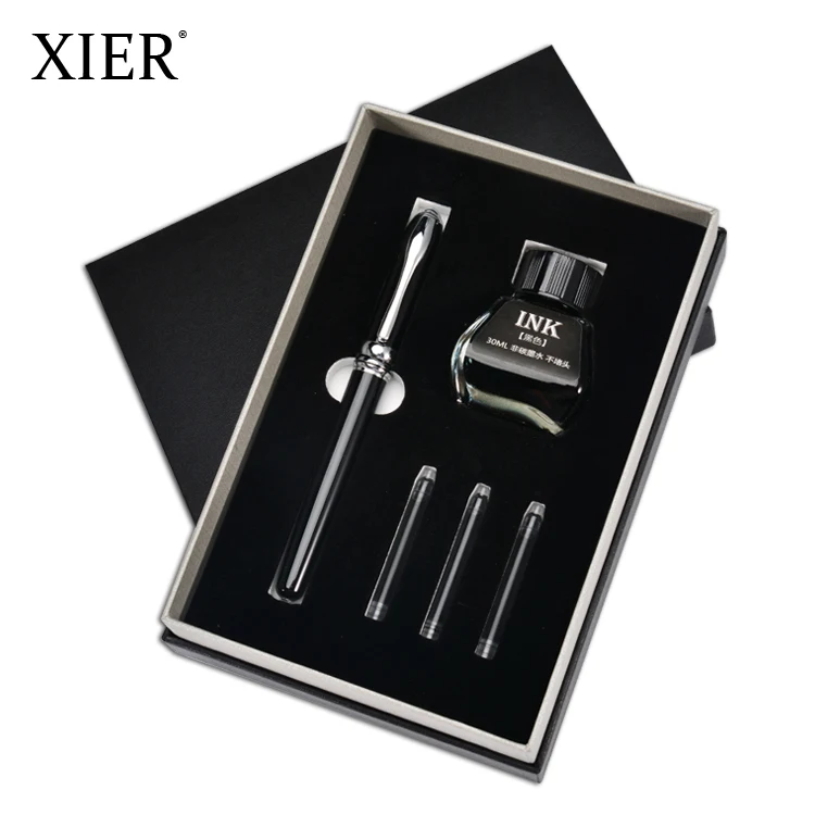 2022 Exclusive Fashion Luxury Fountain Pen Gift Set Custom Logo Packaging Box Ink Bottle Cartridges Free Pen Box Gift