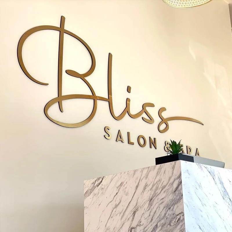 Free Design Custom Acrylic Business Shop Sign Board Gold Metal Letters Store Sign For Business Outdoor Waterproof