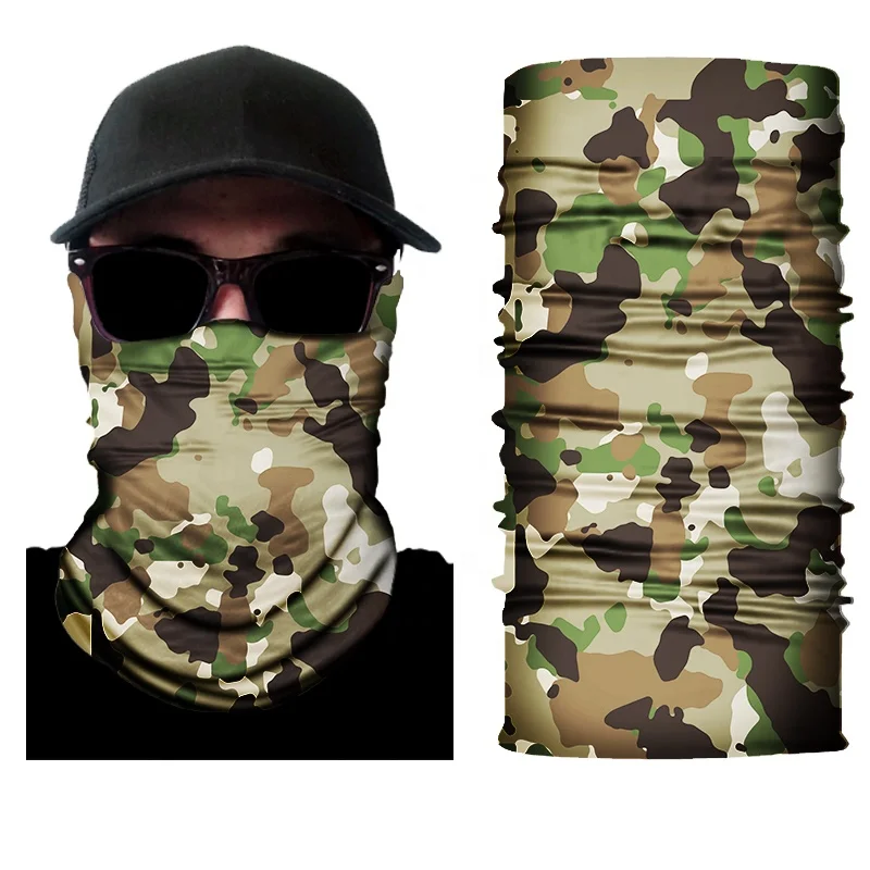 
2020 Spring Custom Logo 100% Polyester Camo Head scarf Printing Bandanas face shield For Women/Men 