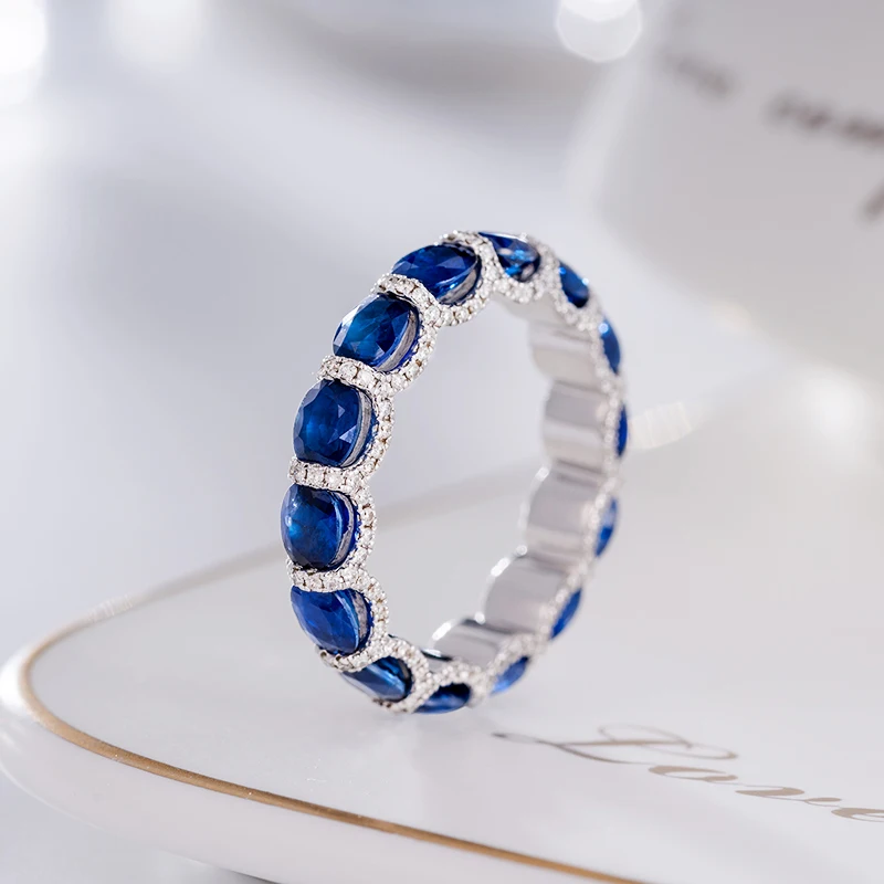 fashion jewelry China wholesale 18k gold ring designs luxury Natural Blue Sapphire and diamond ring charm jewelry for women