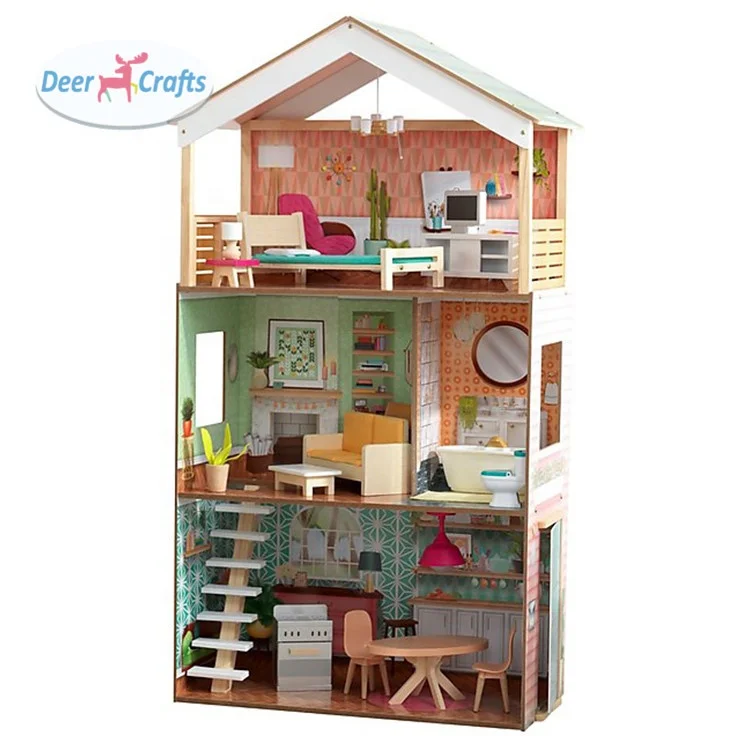 New hottest girls miniature dollhouse toys wooden princess doll house with garden DA06436