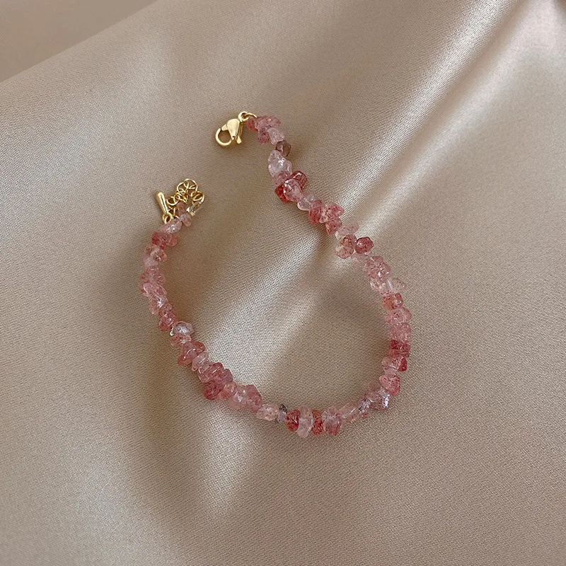 Stylish irregular natural crystal pink amethyst topaz stone beads bracelet for women