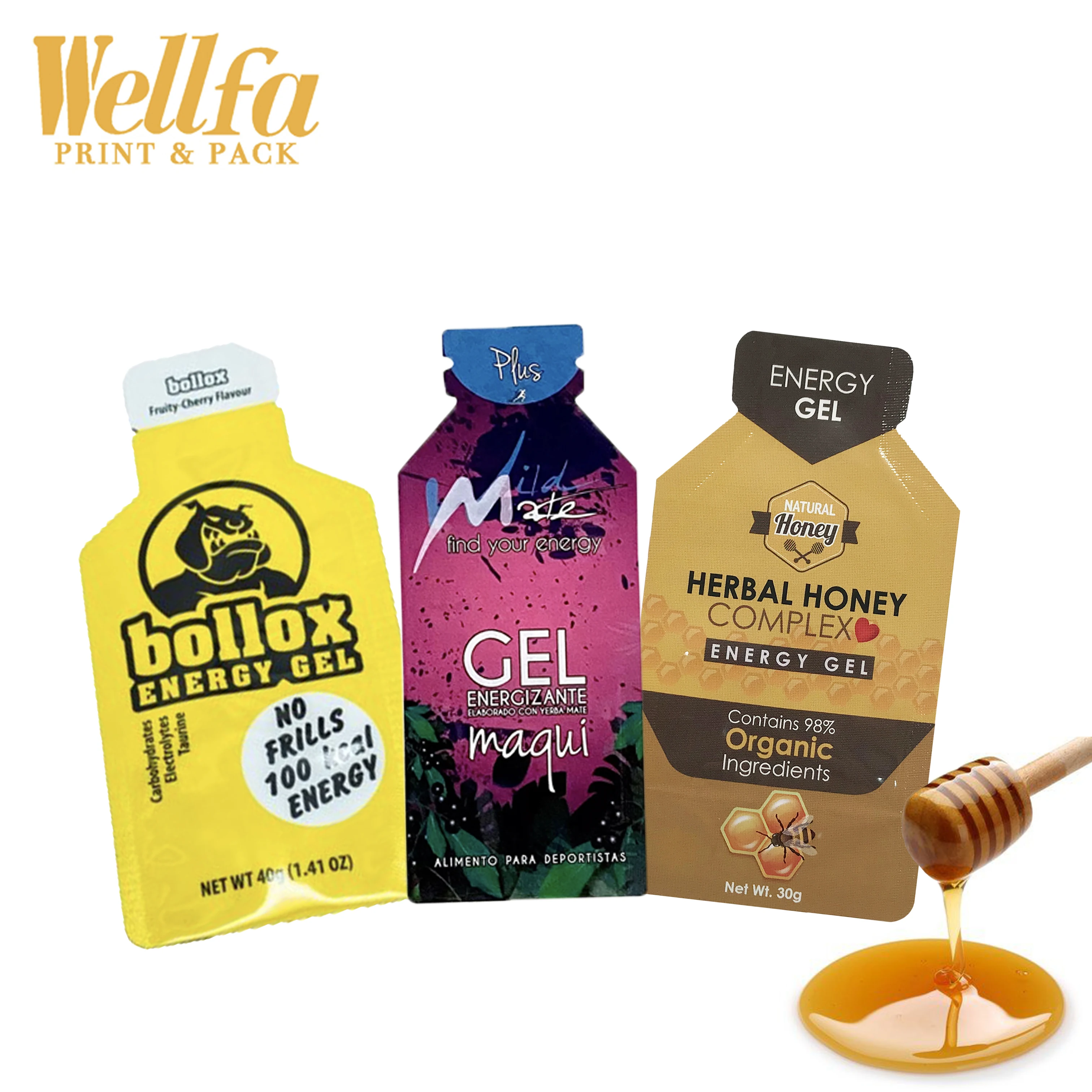 Manufacturer Custom Size Printed Skincare Cosmetic Sample Packing Die Cut Mylar Bag Juice Honey Sachets Bottle Shaped Bags