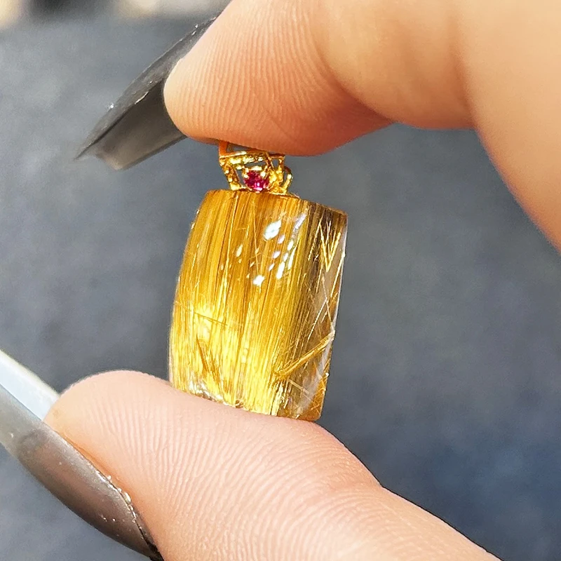Natural high-quality rutilated quartz pendant golden natural wealth attracting energy stone