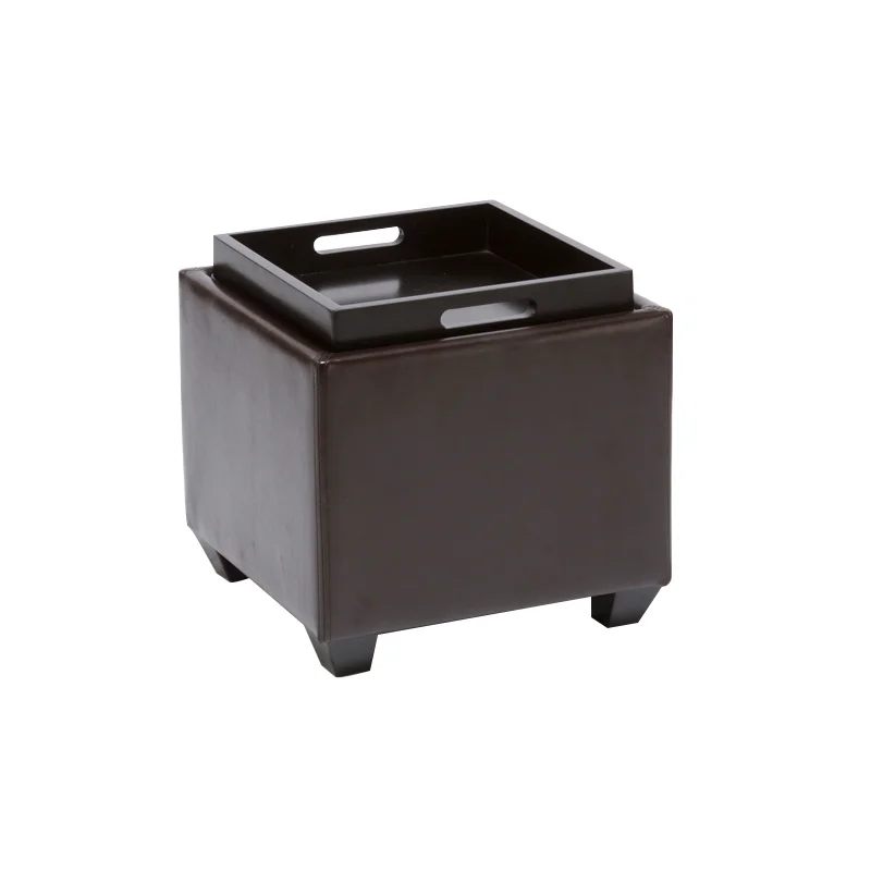 Новый стиль, деревянный оттоманский ящик, кожаный табурет с подносом