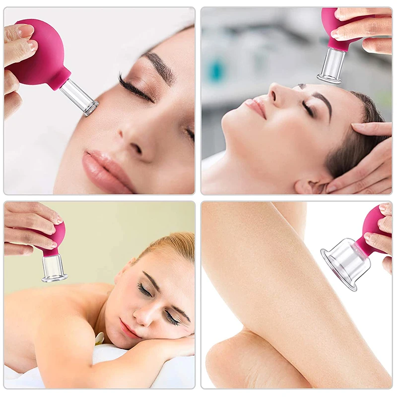Silicone Facial Cupping Cup 4 Pieces Face Lift Skin Professional Cupping Cosmetic Jar Vacuum Cupping Set