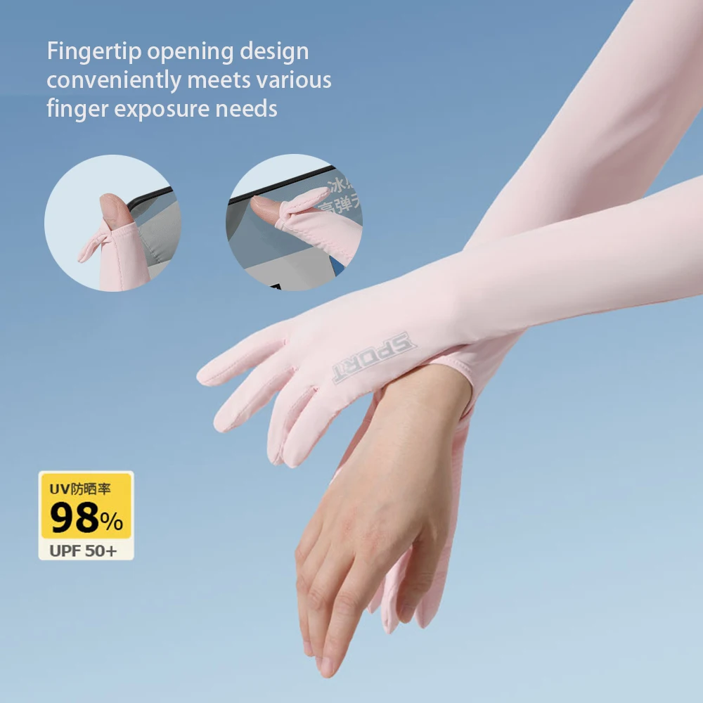 Summer Outdoor Arm Hand Protection Sunscreen Gloves UPF 50+ Foldable Touch Screen Gloves