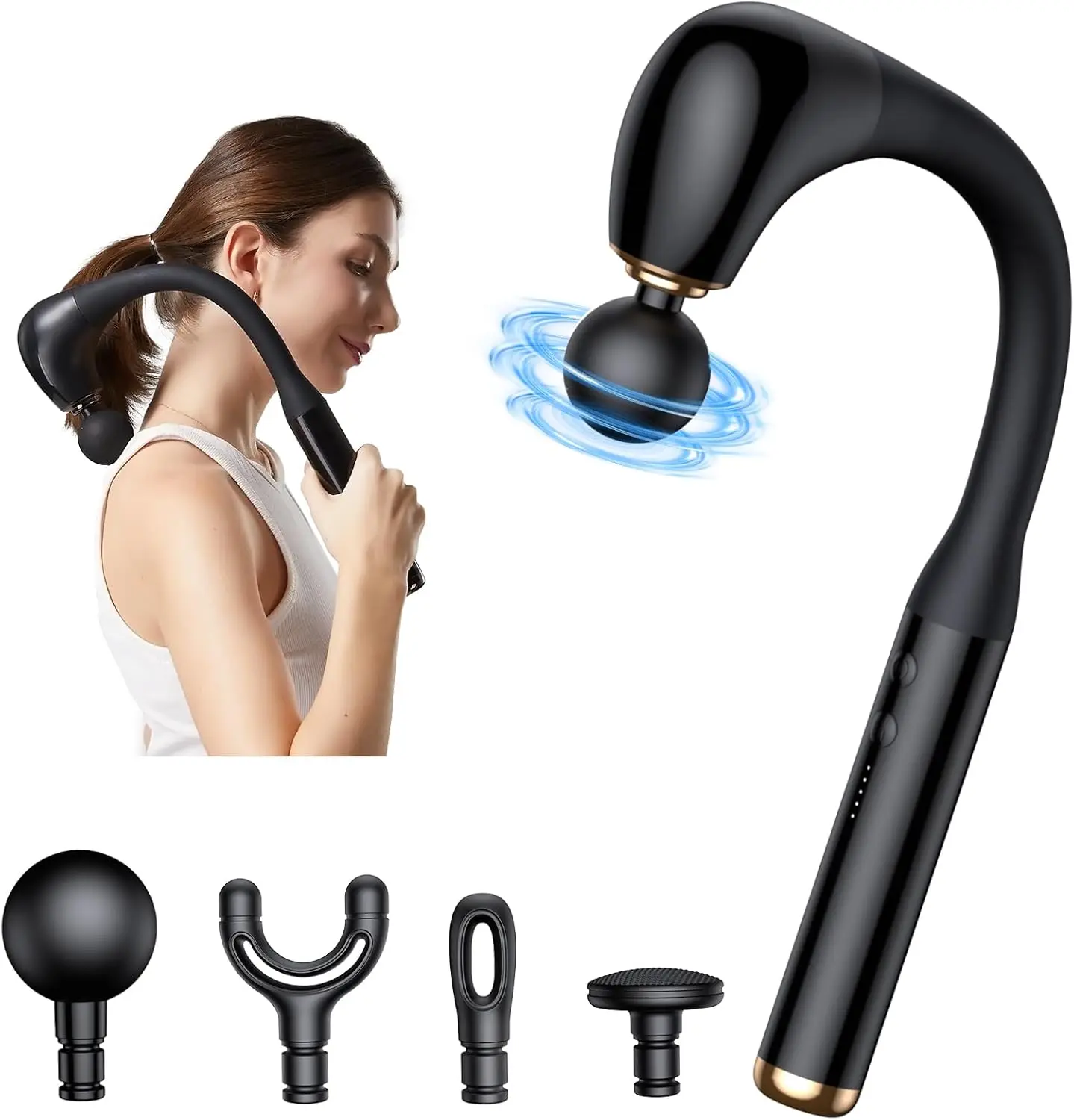 Powerful Massage Gun with Extended Handle, U-Shaped Back Massager for Pain Relief Deep Tissue Body Massager for Shoulder, Leg