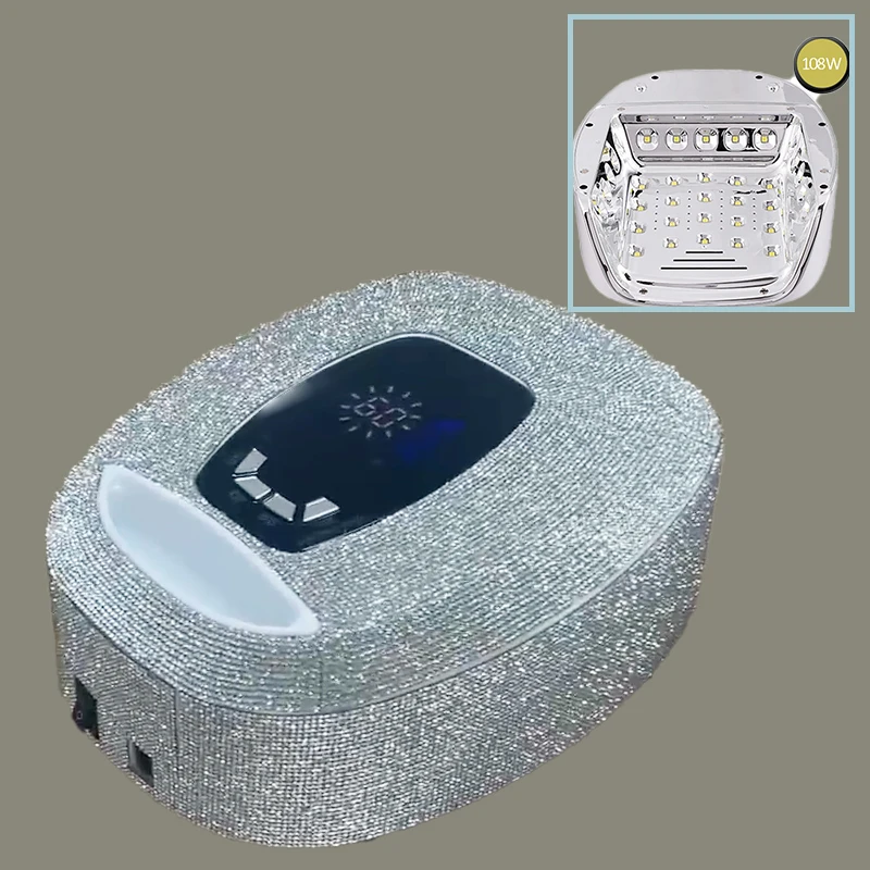 HJS 108W rhinestone Uv-led Nail Lamp Dual violet Light Wireless Li-on battery uv lamp electroplated inner handheld nail lamp