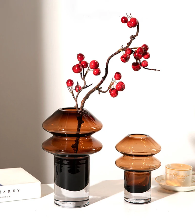 Bohemia handmade art brown mini clear crystal glass vase for flowers decoration