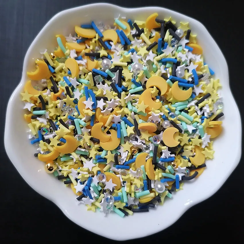 1Kg DIY Craft Slime Sprinkles Moon Star Acrylic Beads Rhinestone Mix Polymer Clay Sprinkles Slices