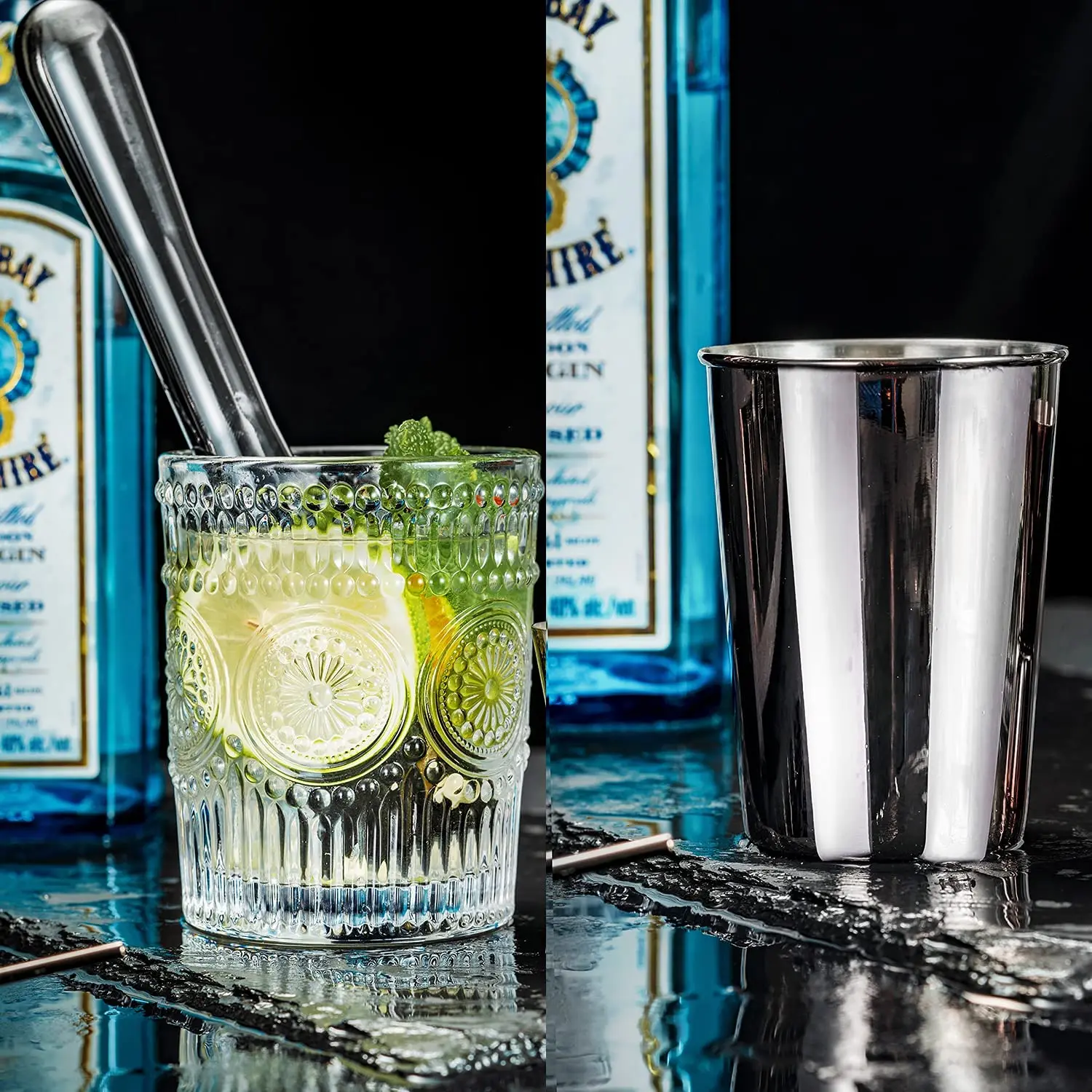 Wing Shung 18-Piece Cocktail Shaker Set Perfect Home Bartender Kit for Drink Mixing Stainless Steel Bar Tools With Stand,Velvet