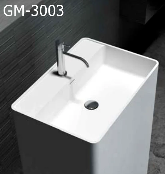 Freestanding Wash Hand Basin Hot Sale Wholesale Artificial Stone White Sink  Modern Bathroom Sink Pedestal Basin