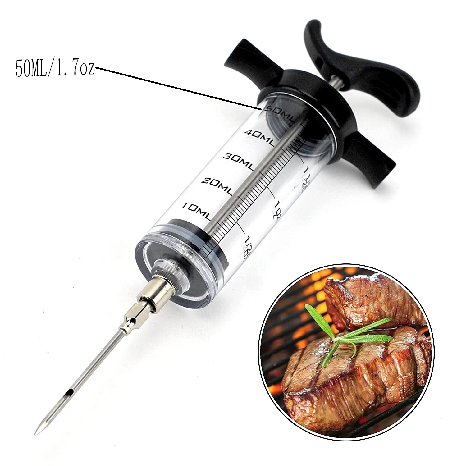 
Factory wholesale 1.7 OZ 50ml plastic big size marinade meat injector black color with extra pins 