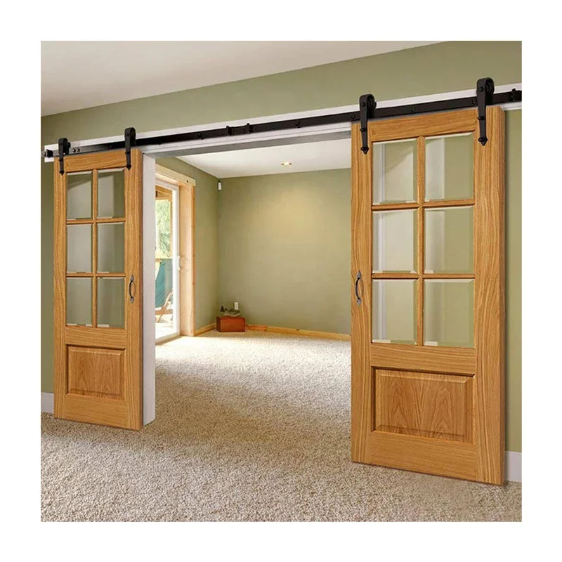 Residential Wooden Sliding Glass Barn Door Solid Wood Interior Double Timber Sliding Barn Doors