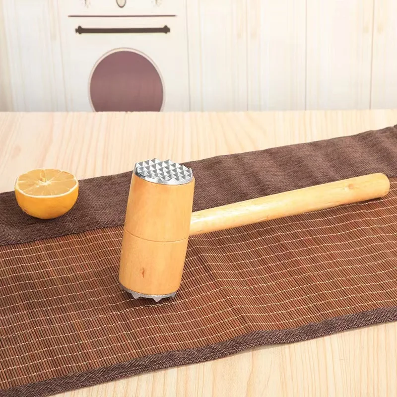 High Quality Stainless Steel Loose Tenderizers Meat Hammer With Wood Handle Pounders Knock-Sided For Steak Pork Kitchen Tools