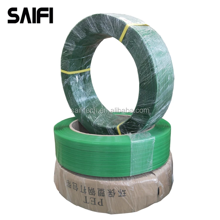 Manufacturer 16 mm plastic embossed green strapping waste pet strap for machine use